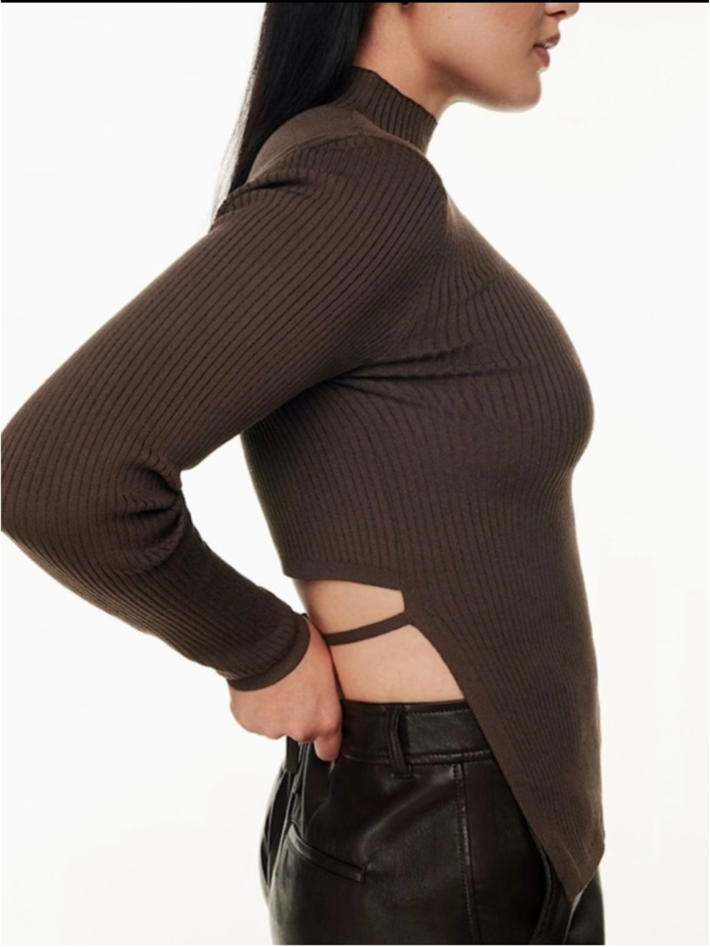 Babaton Sculpt Knit Tie-back Longsleeve Top Medium Rich Mocha Brown Aritzia